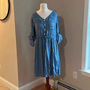 Blue Chambray Button Front Shirt Dress, Torrid